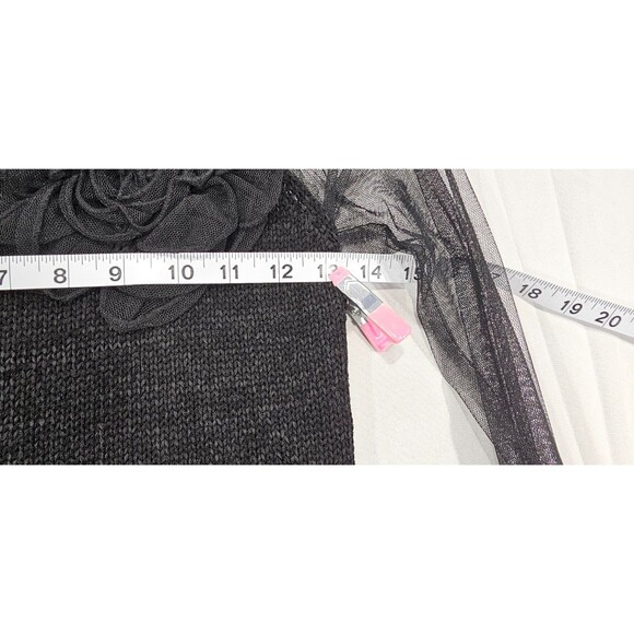 Vtg Ebene Womens Sweater Sheer Mesh 3D Flowers Fairy Goth Patrick Assuline Black - Picture 13 of 13